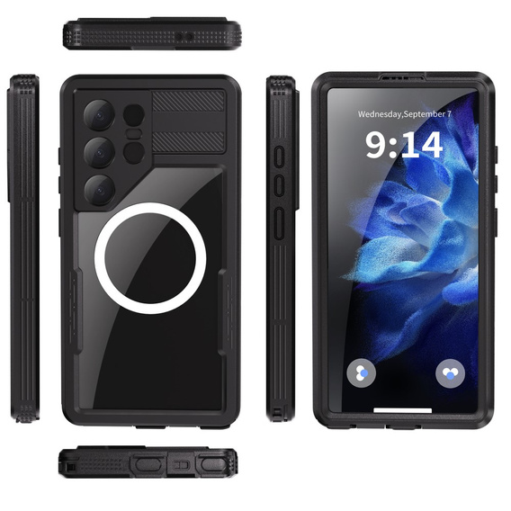 Waterproof case for Samsung Galaxy S25 Ultra, Redpepper, for MagSafe, black