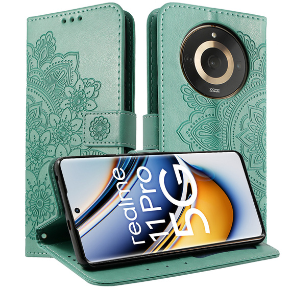 Flip case for Realme 11 Pro 5G / Pro+ 5G, Mandala Flower, green