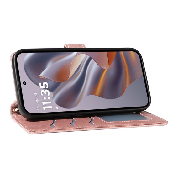 Flip case for Motorola Edge 50 Neo / Motorola ThinkPhone 25, Rhombus Crossbody Leather, pink rose gold