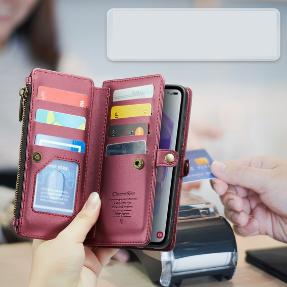 Case CASEME for Samsung Galaxy A55 5G, RFID Leather Wallet, with shoulder strap, red