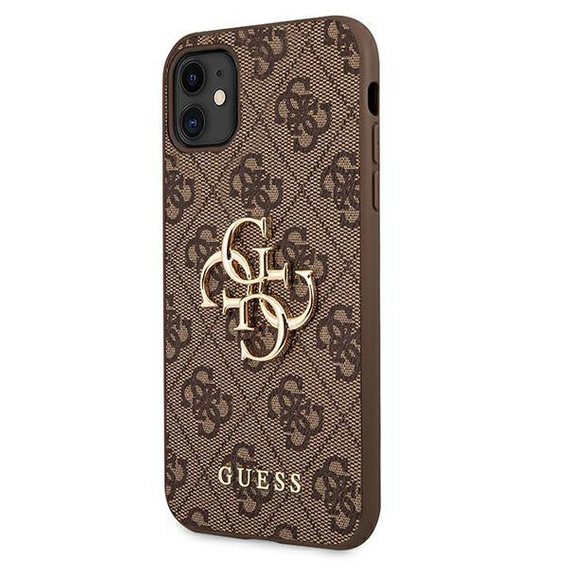 GUESS Case for iPhone 11, 4G Big Metal Logo, brown