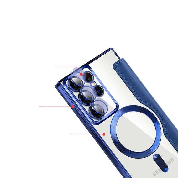 Flip case for Samsung Galaxy S22 Ultra 5G, RFID Wallet MagSafe CamShield, dark blue