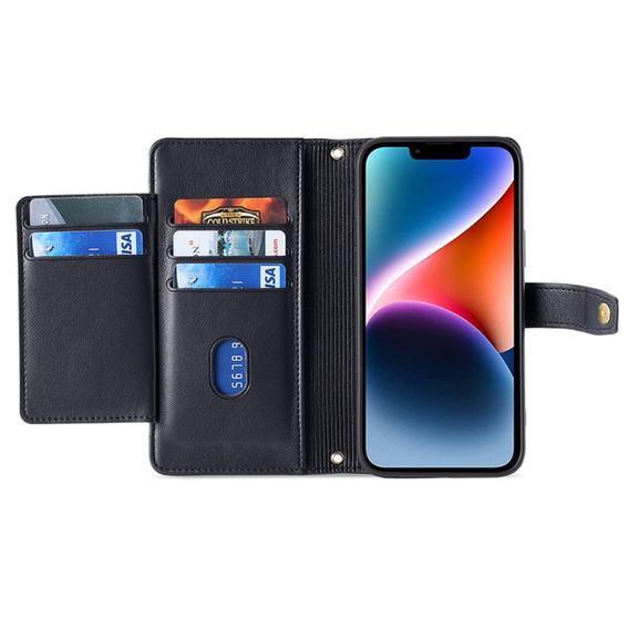 Flip case for iPhone 15 Pro, Wallet Zipper Pocket, black