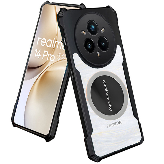 Case for Realme 14 Pro 5G, with magnetic sheet, transparent / black