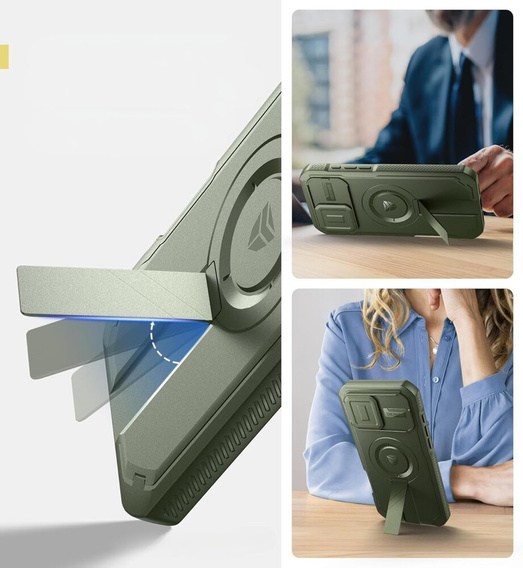 Armored case for iPhone 16 Pro Max, Dexnor CamProtect MagSafe, green (Two frames)