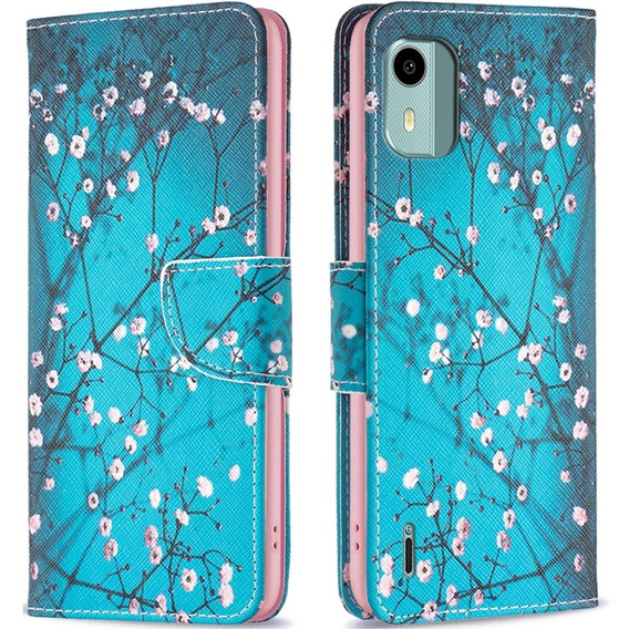 Flip case for Nokia C12 4G, Wallet, Sakura, blue