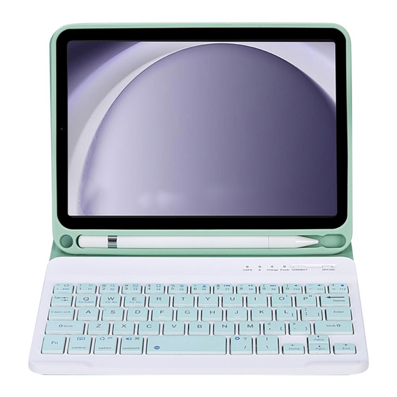 Case + keyboard Samsung Galaxy Tab A9, Leather Pen Slot, light green