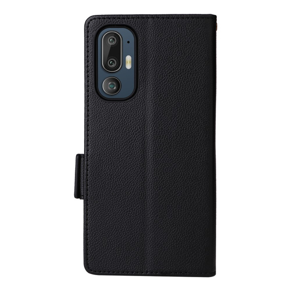 Case for HTC U24 Pro 5G, Wallet Litchi Leather, black