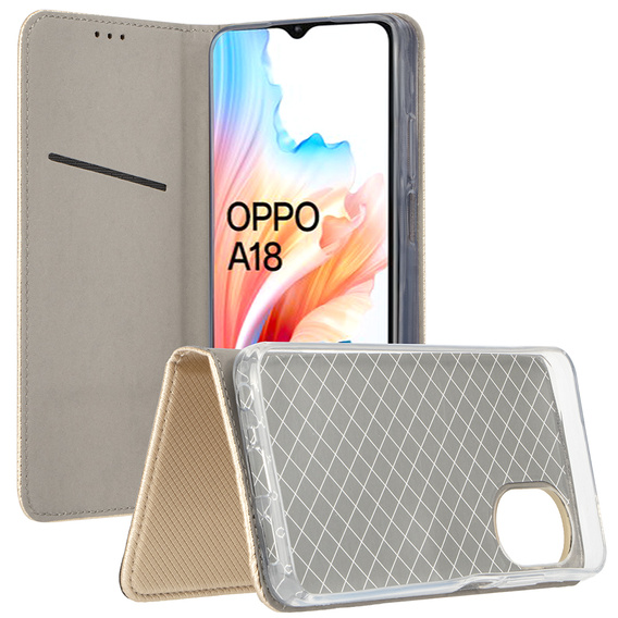 Case for Oppo A18 4G / A38 4G, Smart Magnet, gold + 9H glass