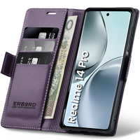 Case for Realme 14 Pro 5G, ERBORD Glossy Litchi, wallet with flap, purple