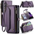 Case CASEME for Samsung Galaxy S24 FE, RFID Leather Wallet, with shoulder strap, purple