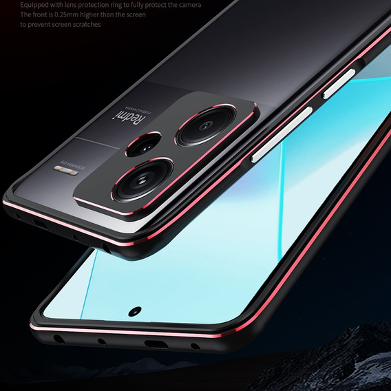 Case for Xiaomi Redmi Note 13 Pro+, Armor Bumper, with lens cover, black / red