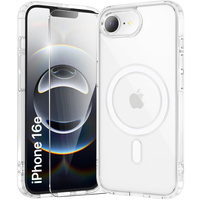 MagSafe Magnetic Case for iPhone 16E, ERBORD CrystalMag, transparent + Glass for screen