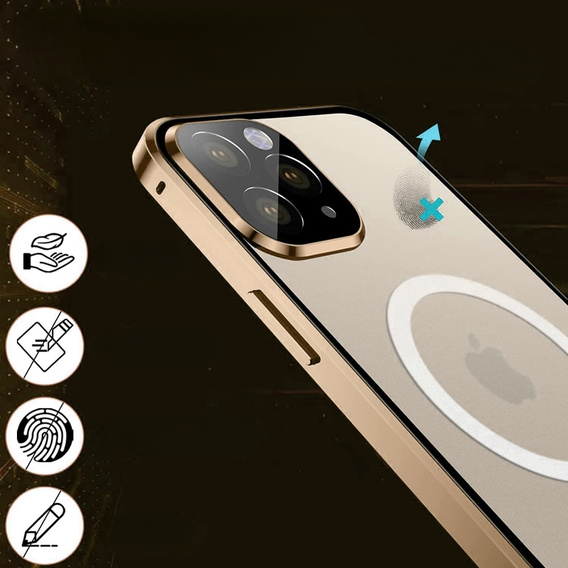 Magnetic Dual Glass MagSafe case for iPhone 14 Pro, gold