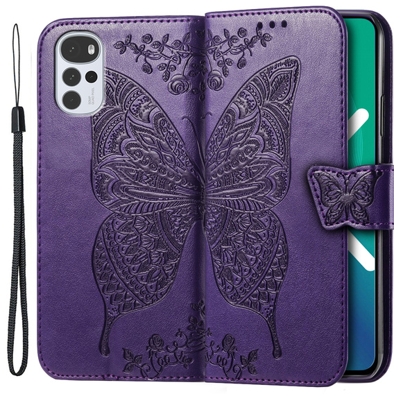 Flip case for Motorola Moto G22, Butterfly, purple