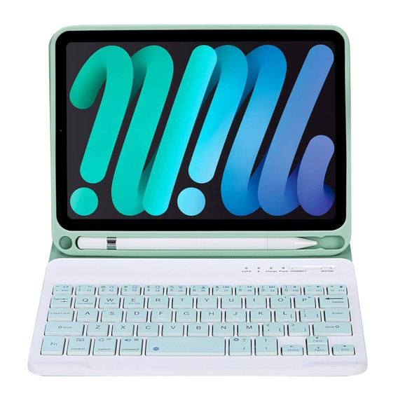 Case with bluetooth keyboard for iPad mini 8.3" 2021 (6 gen.) / iPad mini 8.3" 2024 (7 gen.), green