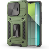 Armored Case for Xiaomi Redmi Note 13 Pro 5G, CamShield Slide, green + Tempered Glass 9H