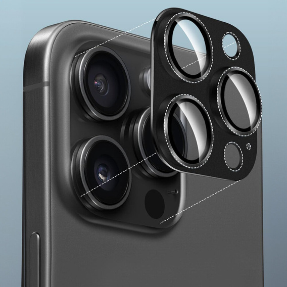 Camera glass for iPhone 16 Pro / 16 Pro Max, black metal overlay ERBORD