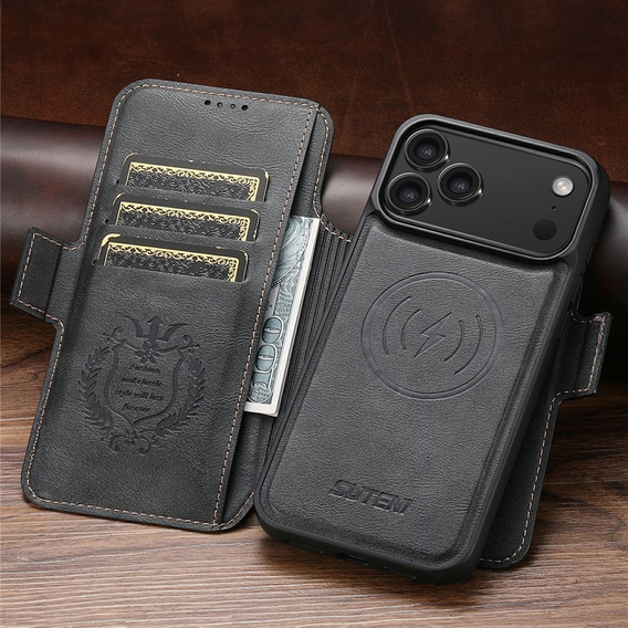 2-in-1 flip case for iPhone 17 Pro, SUTENI, for MagSafe, black
