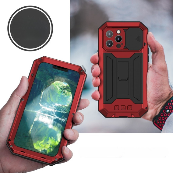 Case for iPhone 13 Pro Max, R-JUST CamShield Slide, armoured, red  / black