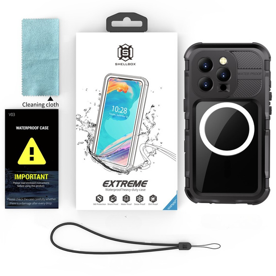 IP68 Waterproof Case for iPhone 16 Pro, SHELLBOX MagSafe, black