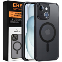Case for iPhone 15, for MagSafe, ERBORD Matt Case, black + Screen Glass