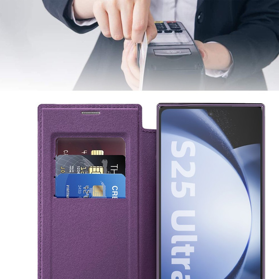 Flip case for Samsung Galaxy S25 Ultra, RFID Wallet MagSafe CamShield, purple