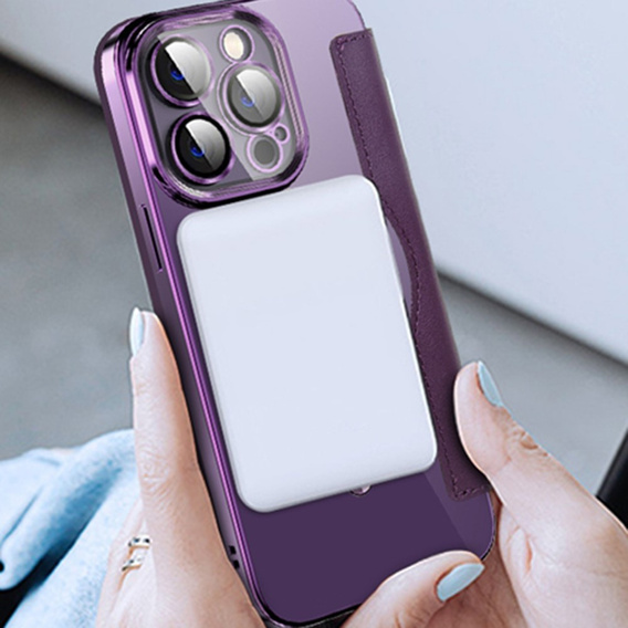 Flip case for iPhone 14 Pro, RFID Wallet MagSafe CamShield, purple