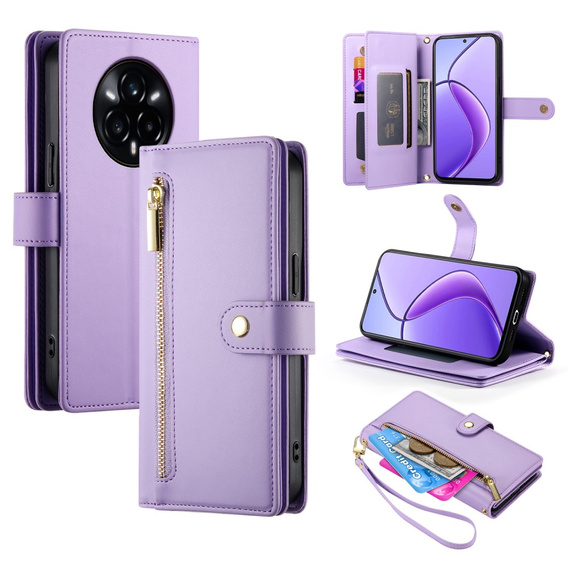 Flip case for Realme 14 Pro+ 5G, Wallet Zipper Pocket, purple