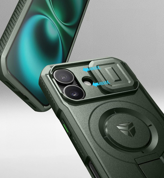 Armored case for iPhone 16, Dexnor CamProtect MagSafe, green
