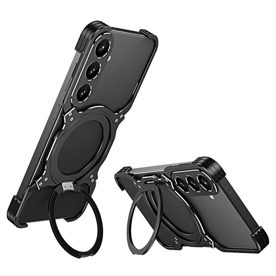 Case for Samsung Galaxy S25, Kickstand Bumper, with lens cover, for MagSafe, black / silver