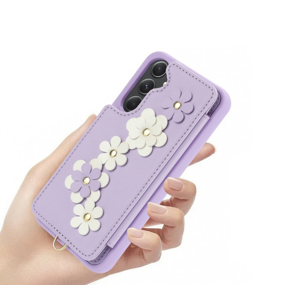 Case for Samsung Galaxy A55 5G, Leather Flower Card Slot, purple