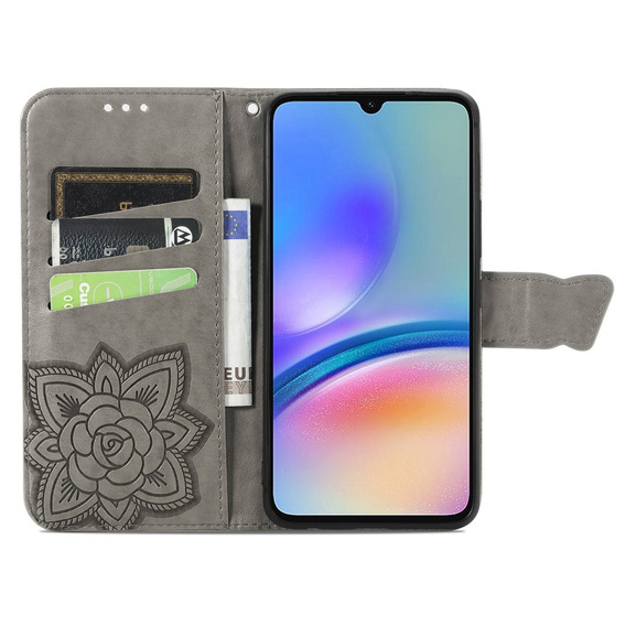 Flip case for Samsung Galaxy A05s, Butterfly, grey