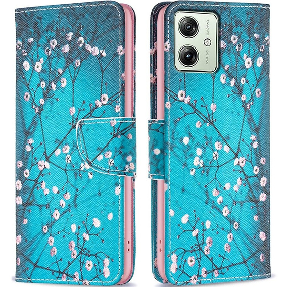 Flip case for Motorola Moto G54 5G, Wallet, sakura, blue