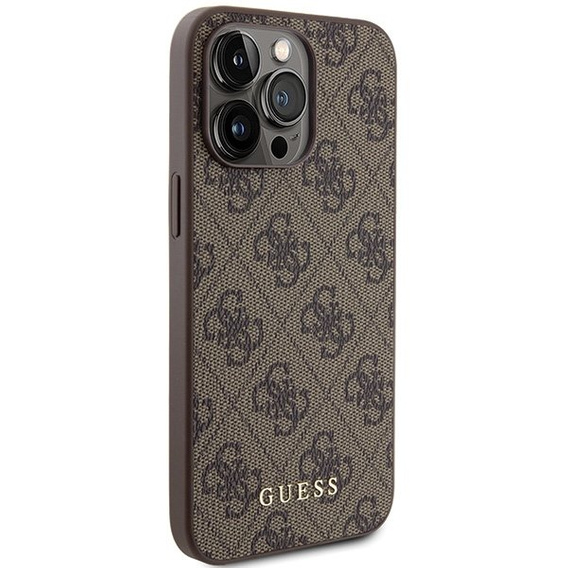 GUESS Case for iPhone 15 Pro Max, 4G Metal Gold Logo, brown