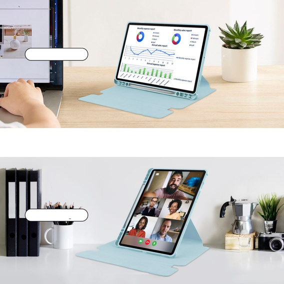 Keyboard case for Samsung Galaxy Tab S10 Lite / S10 FE / S9 FE, Rotary 360° Leather, light blue