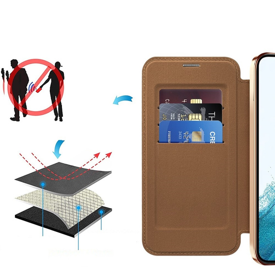 Flip case for Samsung Galaxy S22 5G, RFID Wallet MagSafe CamShield, brown