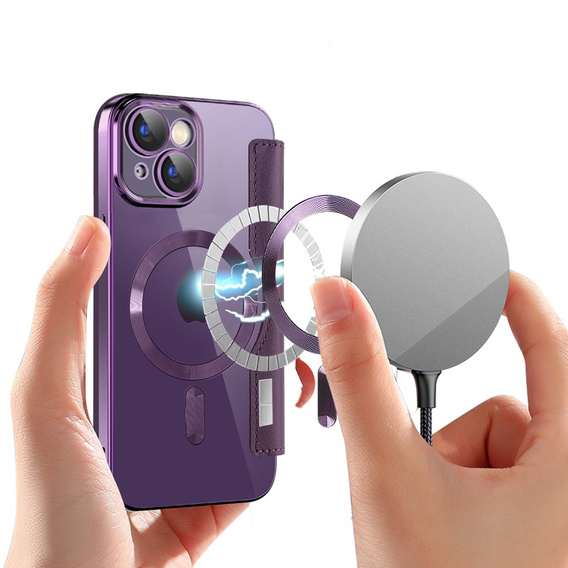 Flip case for iPhone 15, RFID Wallet MagSafe CamShield, purple