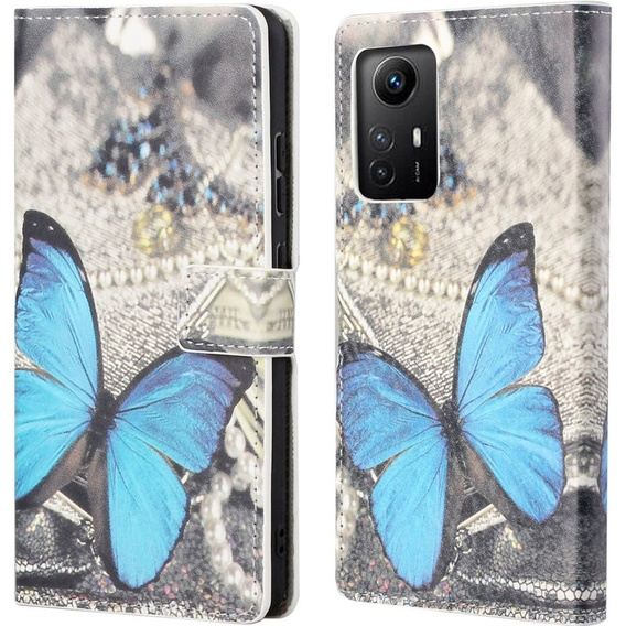 Flip case for Xiaomi Redmi Note 12S, Wallet Butterfly, blue