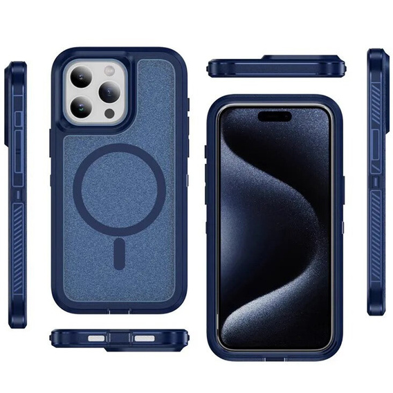 Case with frame for iPhone 15 Pro, for MagSafe, blue