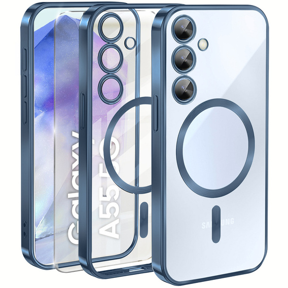Case for Samsung Galaxy A55 5G, Electro MagSafe, blue + Screen Glass