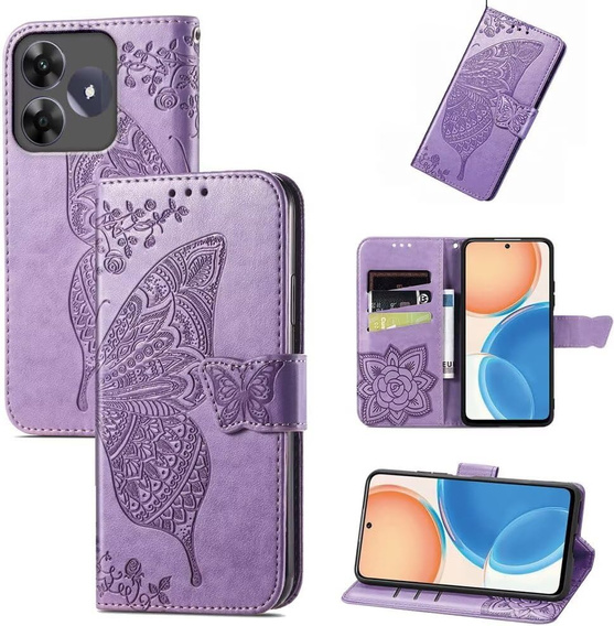 Flip case for Realme C61, Butterfly, purple
