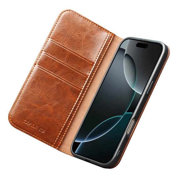 QIALINO Genuine Cow Leather flip case for iPhone 17 Pro Max, brown