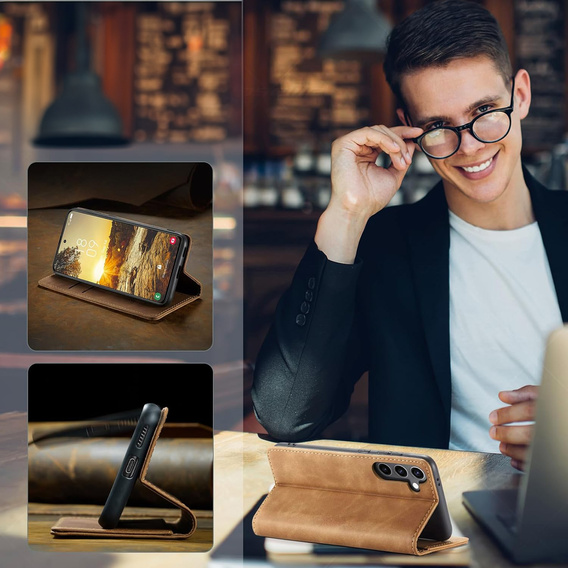 Case for Samsung Galaxy A55, ERBORD Vintage, brown + Screen Glass