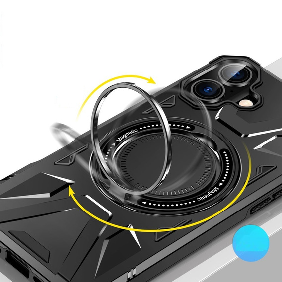 Case for iPhone 16, armored with stand and handle plate, black