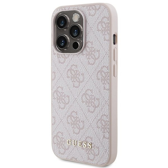 GUESS Case for iPhone 15 Pro Max, 4G Metal Gold Logo, pink