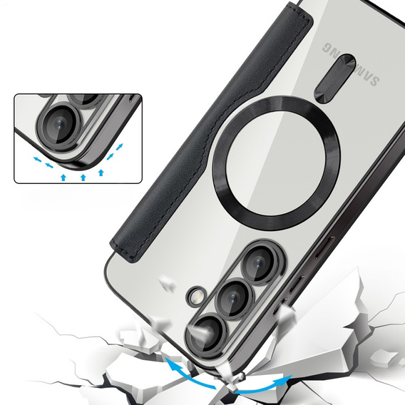 Flip case for Samsung Galaxy S25, RFID Rhombus Wallet MagSafe CamShield, black