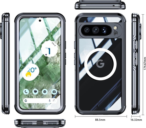 Case for Google Pixel 9 Pro XL, Shockproof, with glass, for MagSafe, black