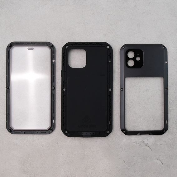 Love Mei Case for iPhone 12, armored with glass, black