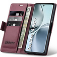 Case for Realme 14 Pro+ 5G, ERBORD Glossy Litchi, wallet with flap, red